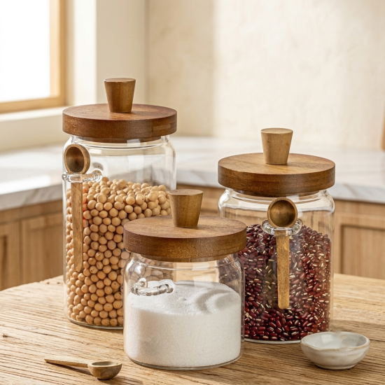 Glass Jar with Wooden Spoon 600 ml